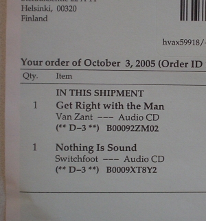 (Amazon.com receipt dated 3rd of October 2005)
