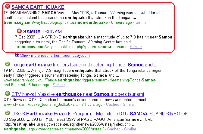 Samoa earthquake, Google