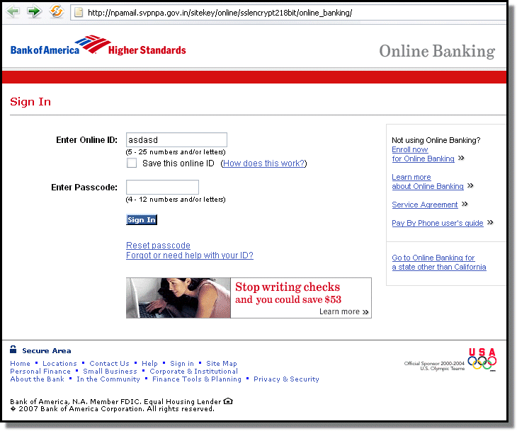 Bank of America Phishing Site