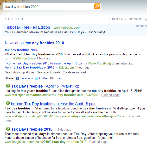 Bing's tax day freebies 2010