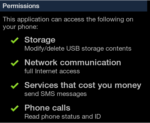 RuFailedSMS, permissions